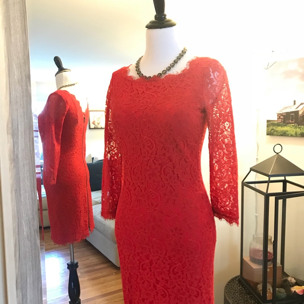 Diane Von Furstenberg Lace Zarita Dress red lace